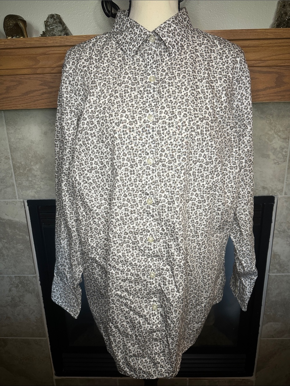 Lands’ End 18W Leopard Animal Print Cotton Button Down Shirt Women’s Plus Size